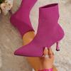 Women's Autumn Pointed Toe High-Heel Sock Boots - Stretchy Knit Ankle Boots, Korean Style Slim Fit Booties with Chunky Heel for Fall & Winter