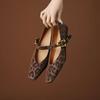 Krazing Pot Sheep Skin Summer Spring Autumn Stiletto Med Heels Leopard Women Square Toe Metal Decoration Shallow Pumps