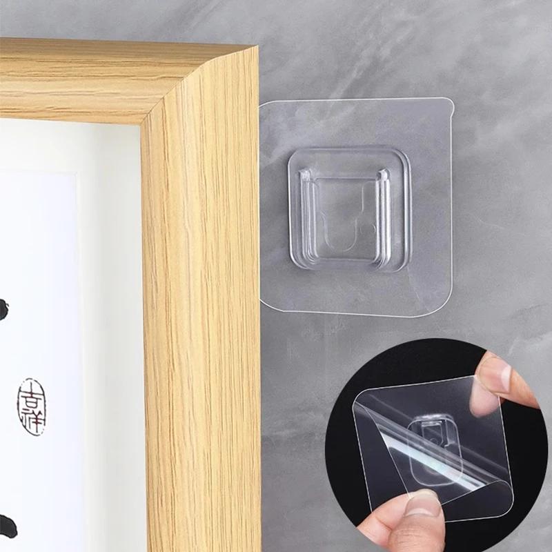 Double Sided Adhesive Wall Hooks Hanger Strong Transparent Suction Cup Storage Socket Hooks Bathroom Kitchen Bedroom Hook Kit