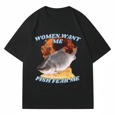 Vintage Funny Women Want Me Fish Fear Me Meme Graphic T-Shirt Fashion Harajuku Fishing T Shirts Men Women Cotton Summer Tees