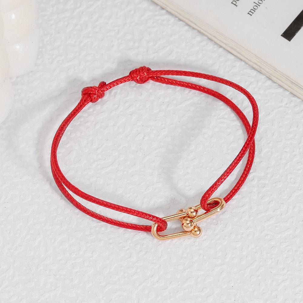 Handmade Woven Couple Bracelet with Alloy Horseshoe Clasp - Adjustable and Stylish Design