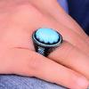 Antique Style Oval Turquoise Stone Men's Ring, Solid 925 Sterling Silver, Vintage-Inspired Masculine Band, Unique Gift for Him