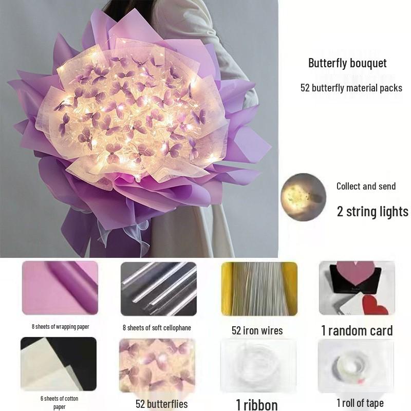 Valentine's Butterfly Bouquet DIY Kit: Handmade Flower Set for Girlfriend, Best Friend, Teacher Birthday Gift