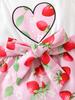 Summer girls' love patch embroidered halter-neck high-waisted strawberry print short pants one-piece dress, light and fresh one-piece clothing