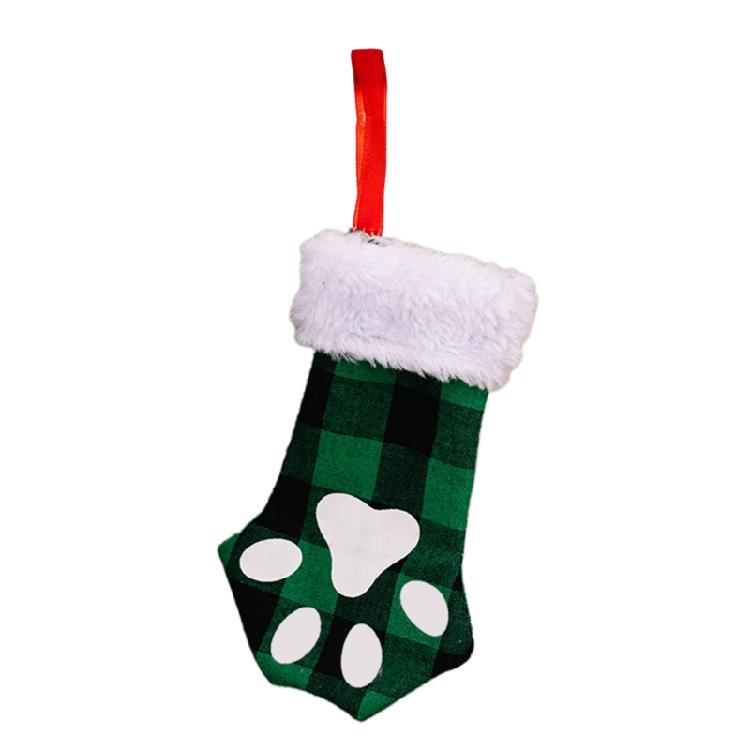 Christmas Cute for Cat Paw Plaid Tree Stocking Family Gather Party Decor