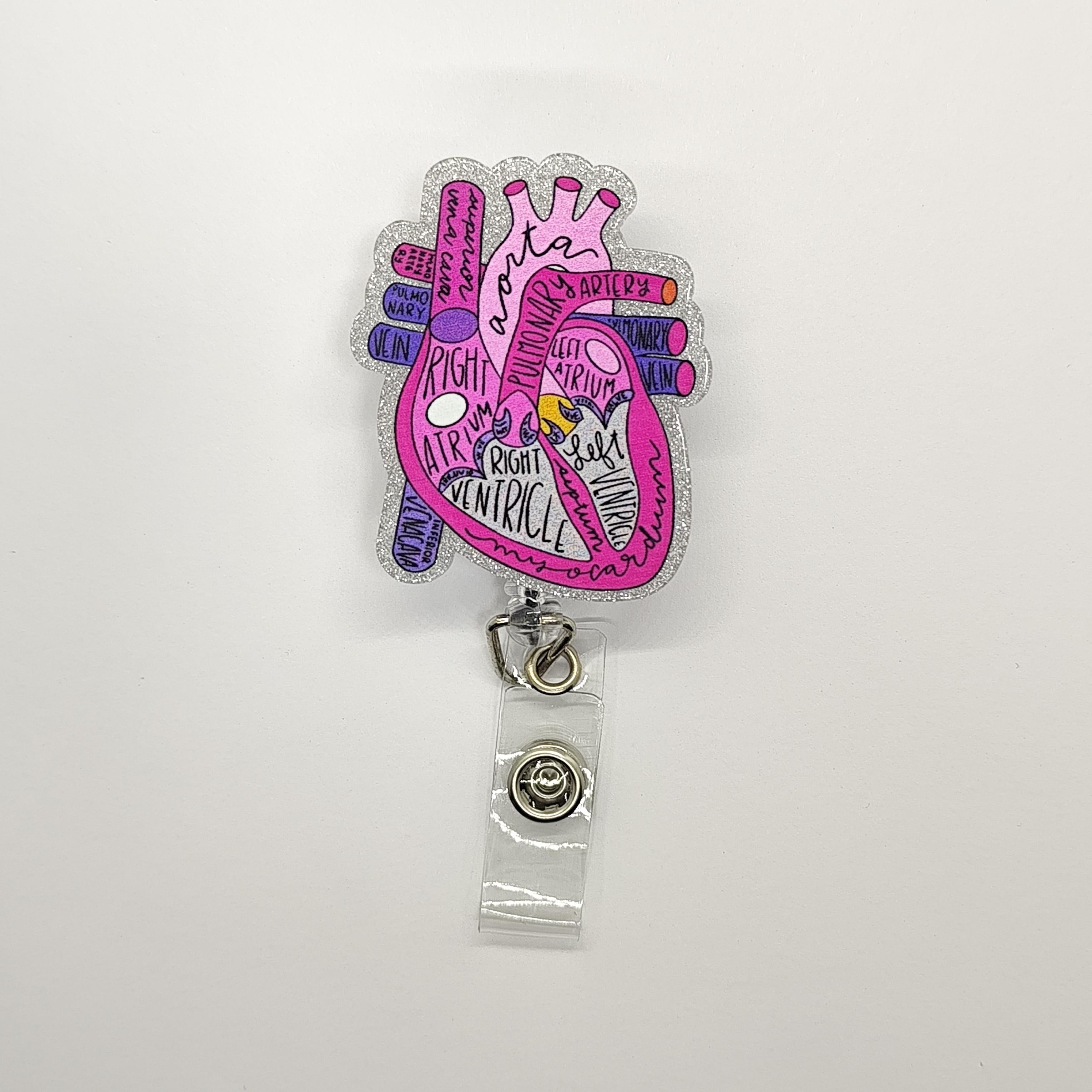 

Acrylic Heart Cardiac Badge Reel Holder with Retractable ID Clip - Ideal for Nurses, Students, and Doctors - Office Badge Accessories