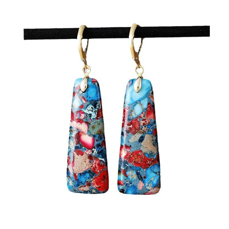 Luxury E-commerce New Ethnic Style Emperor Stone Geometric Trapezoidal Earrings Earrings Light Luxury European and American Jewelry