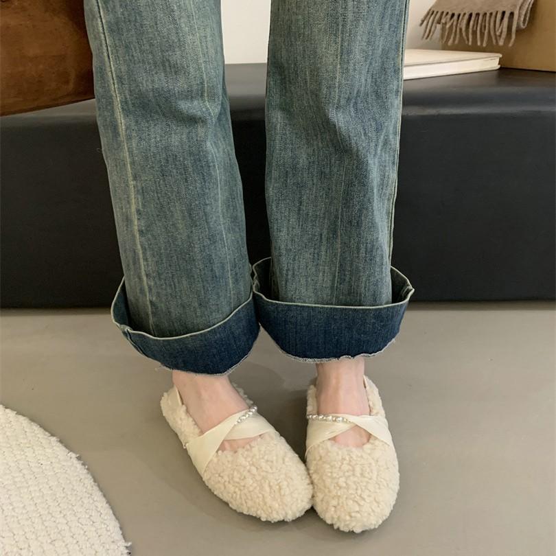 velvet beanie shoes women's autumn and winter cotton boots 2025 new winter velvet cotton shoes one pedal lazy fluffy shoes