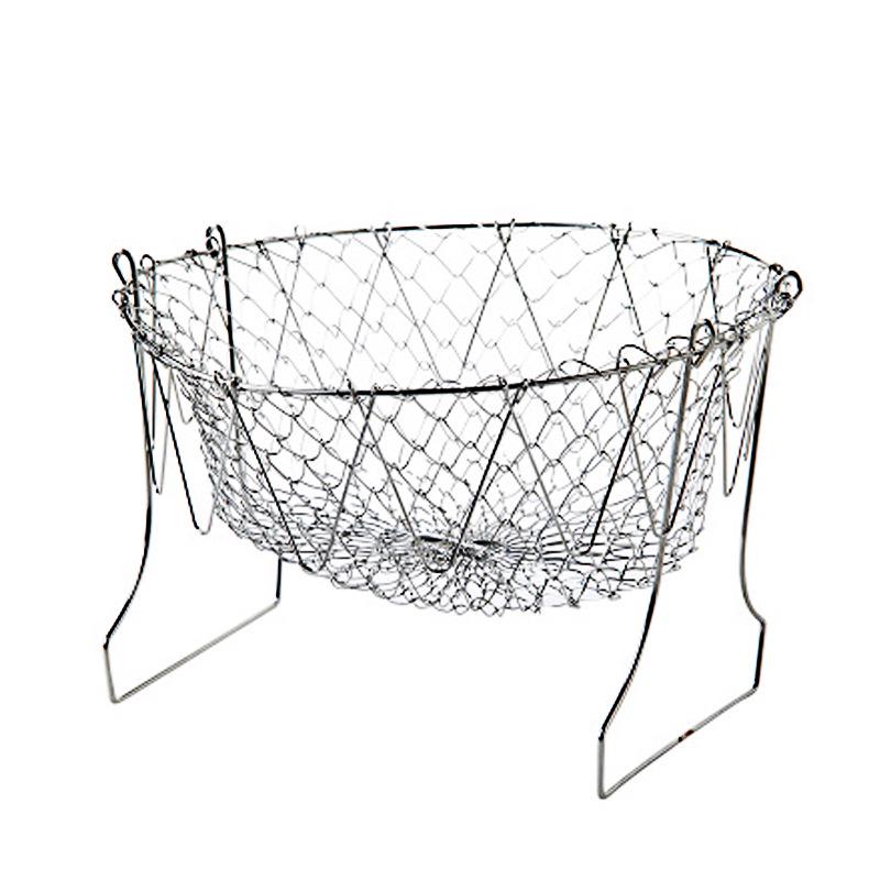 1PC 304 Stainless Steel Frying Basket Household French Fries Fried Chicken Wings Telescopic Folding Round Filter Drain Basket Frying Basket