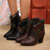 Fashion Soft Leather Booties French Pointed Toe Paneled Temperament Rear Zipper Non-Slip Heels