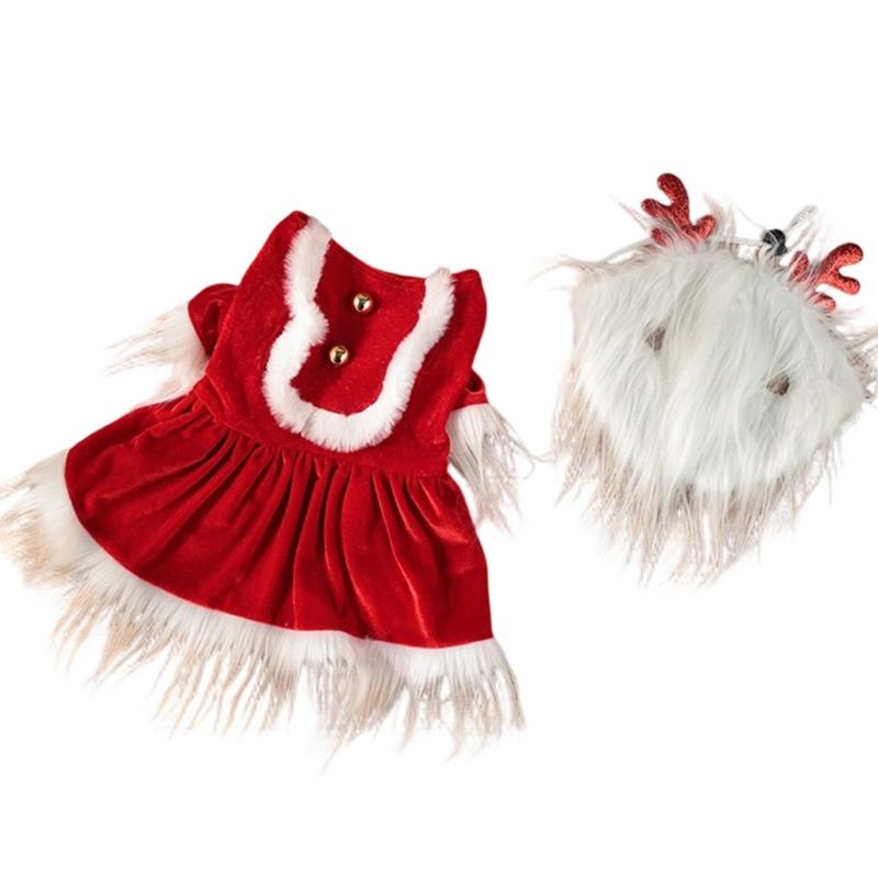 Christmas Themed Dog Clothing Velvets Plush Outfit Winter Wear With Snap Closures For Small Media Breeds