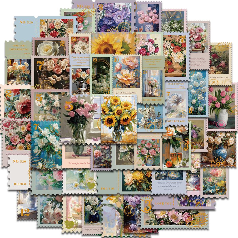 

50 шт. Наклейки-штампы в виде цветов, Эстетичные художественные наклейки для телефона, блокнота, ноутбука, скейтборда, гитары, Водонепроницаемые наклейки