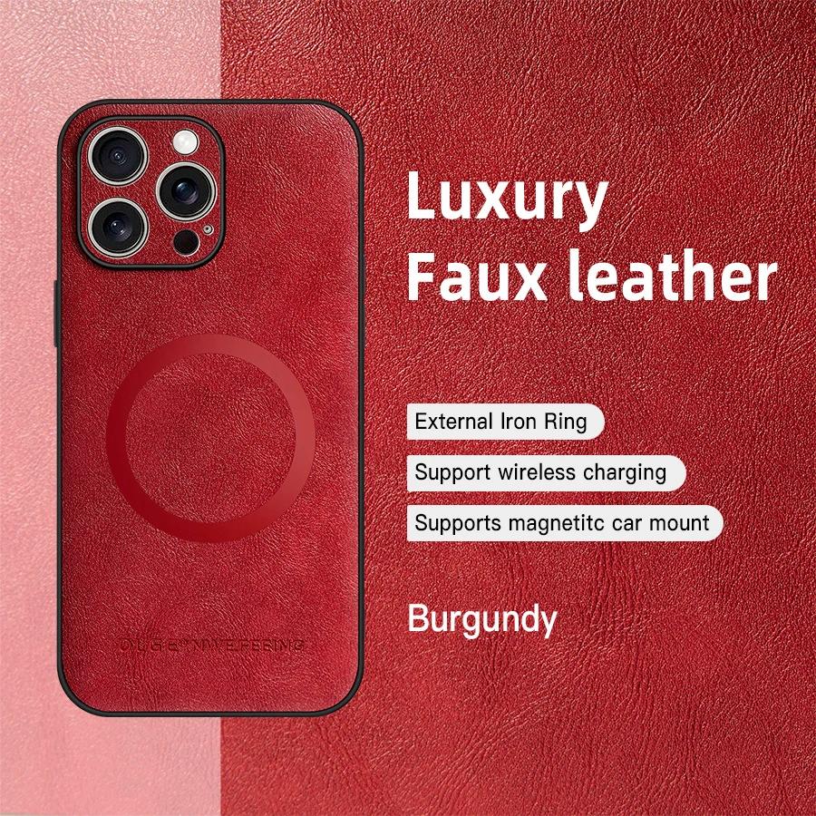 Luxuriöses Kalbsleder O-Ring Magnetisches Lederetui für iPhone 16Plus 16ProMax 16Pro 16 Stoßfestes Kabelloses Ladeetui Capa