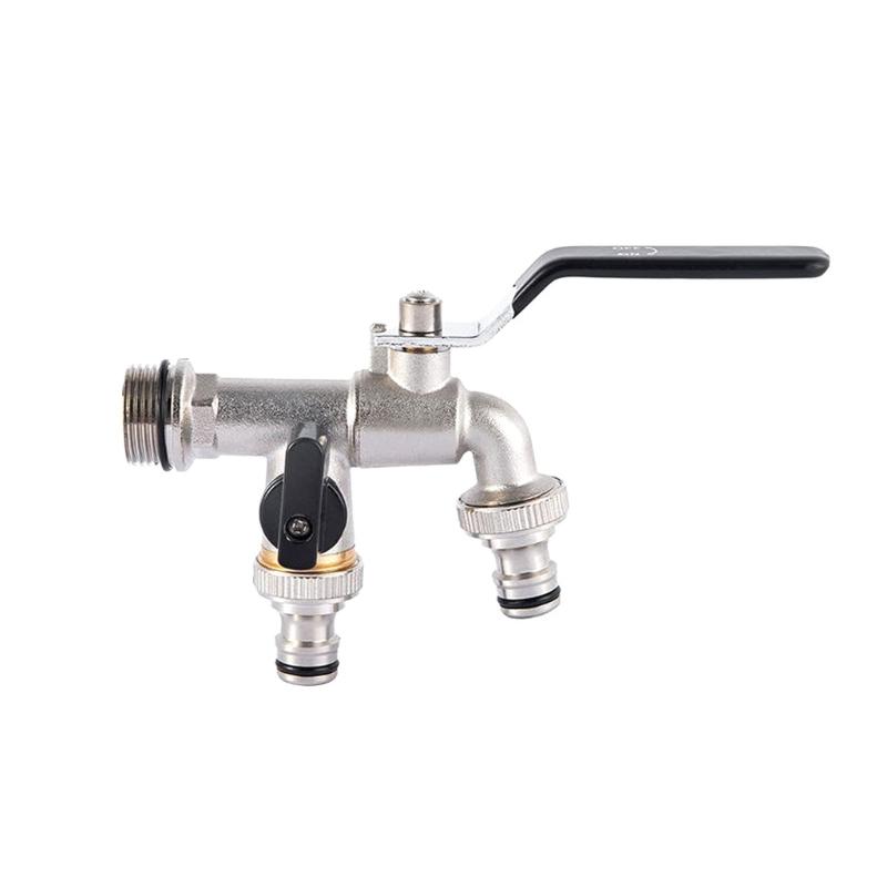 

Practical 3/4Inch Double Brass Tap Rustproof Frostproof Includes 2 Hose Connectors for Garden and Outdoor Daily Use чорний