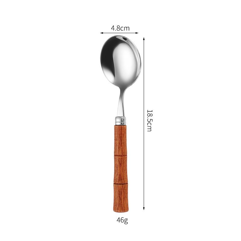 304 Stainless Steel Bamboo Joint Cutlery Set: Wood Handle Knife, Fork & Spoon - Stylish Western Dessert & Fruit Utensils