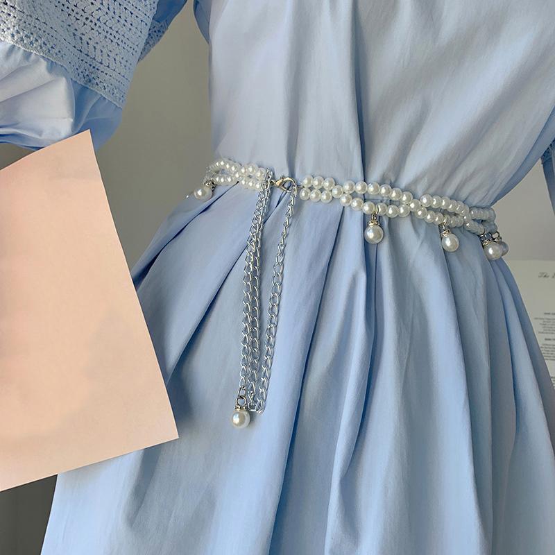 Letní Oblečení Doplňky Střapec Imitace Perly Pás Pro Ženy Vintage Vzor Břišní Tanec Pasový Řetízek Doplňky k Šatům