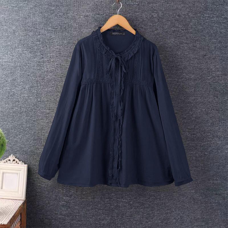 

ZANZEA Женская повседневная блузка с круглым вырезом, свободного кроя, с длинными рукавами, в стиле пэчворк