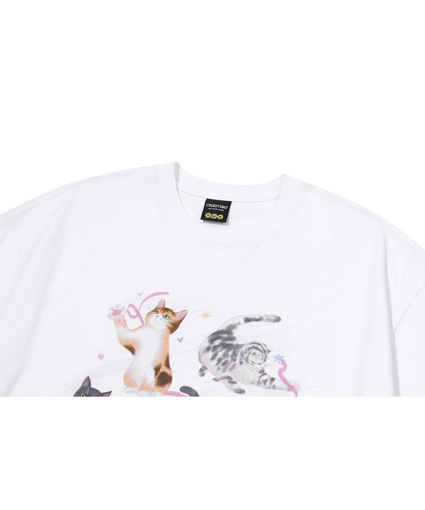 CPGN STUDIO Dtp Crayon Cat White Short Sleeve T-Shirt