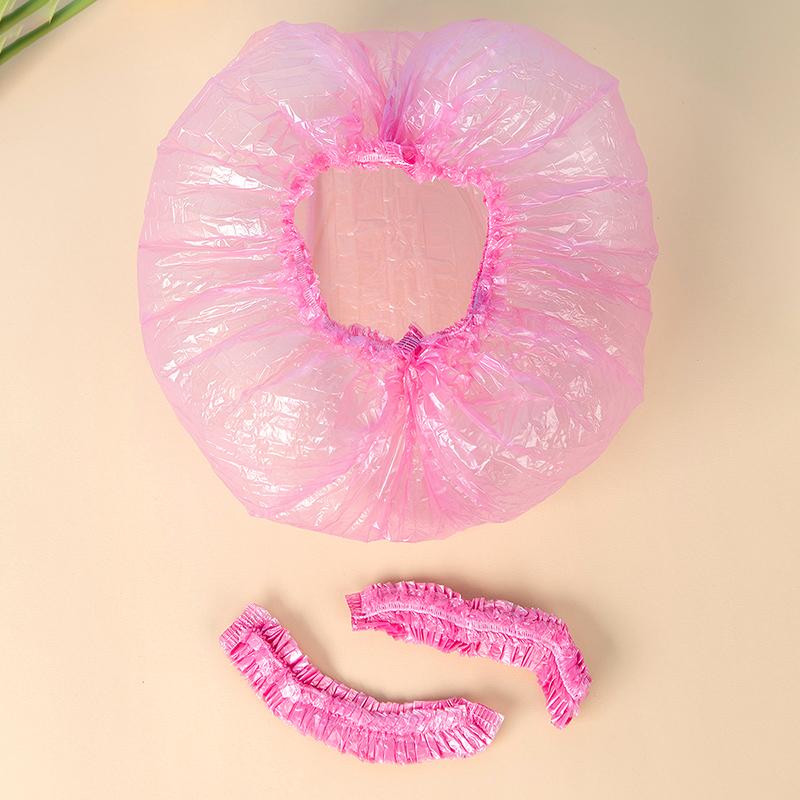 100pcs Shower Cap Head Cover Elastic Plastic Thickened Pink Round Cover Food Kitchen Bathroom Accessories Food Preservation Bag