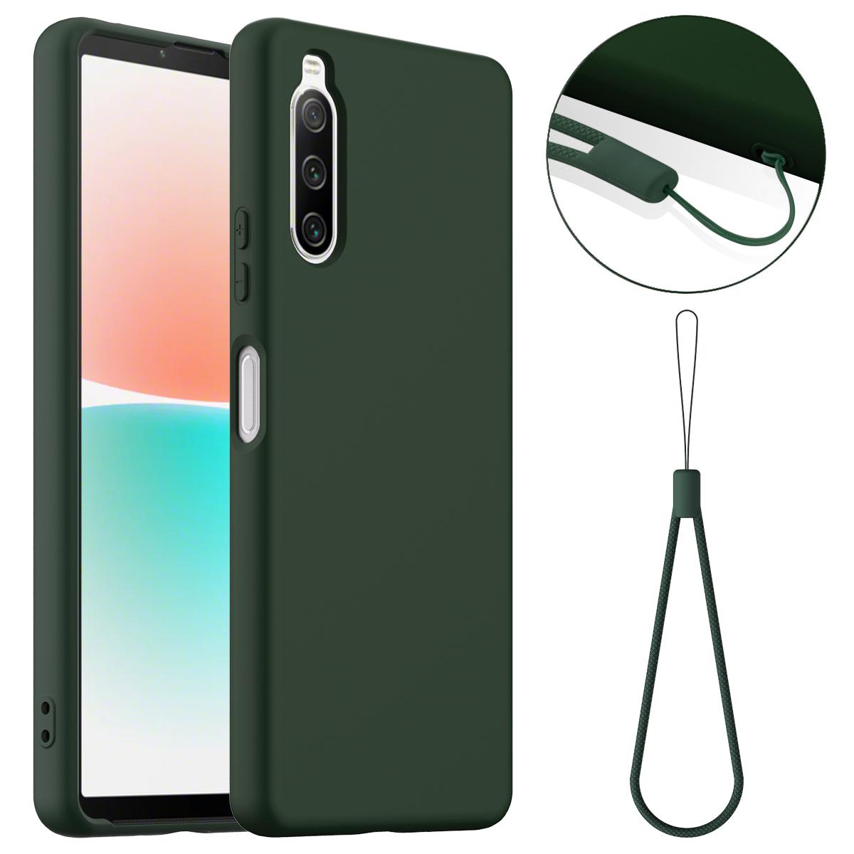 

Чехол для Sony Xperia 10 IV 5G, совместимый с MagSafe, жидкий силиконовый чехол для телефона со шнурком Dark Green