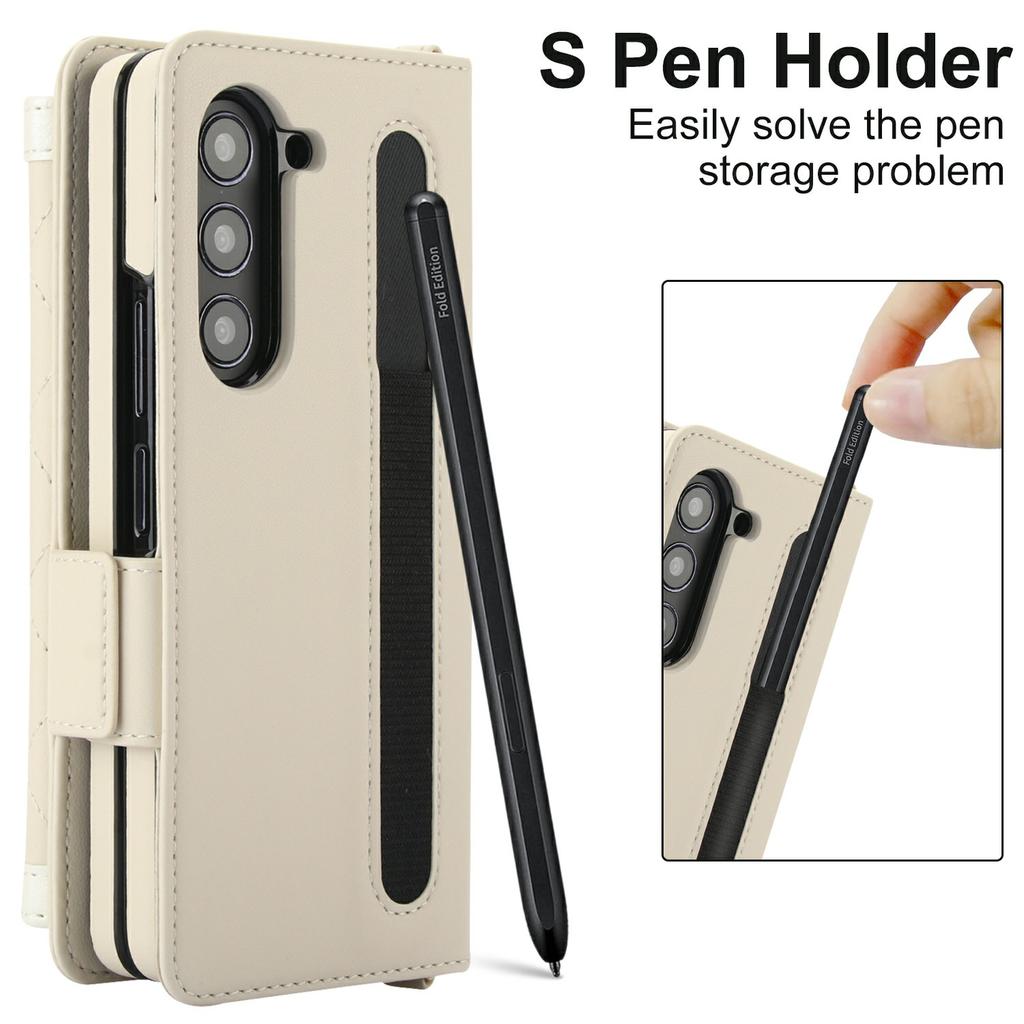 For Samsung Galaxy Z Fold5 5G Case Quilted Design PU Leather Wallet Phone Cover with Shoulder Strap