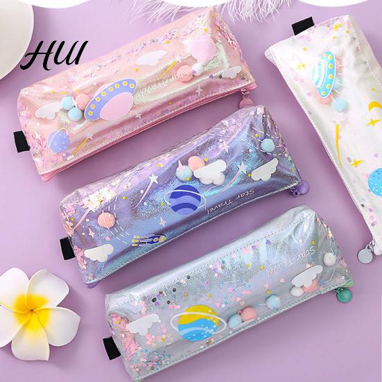 Cute Pencil Bag Case Rectangular Waterproof Stationery with Multiple Compartments Soft Pouch for Pens Erasers Rulers School Office Supplies Holder