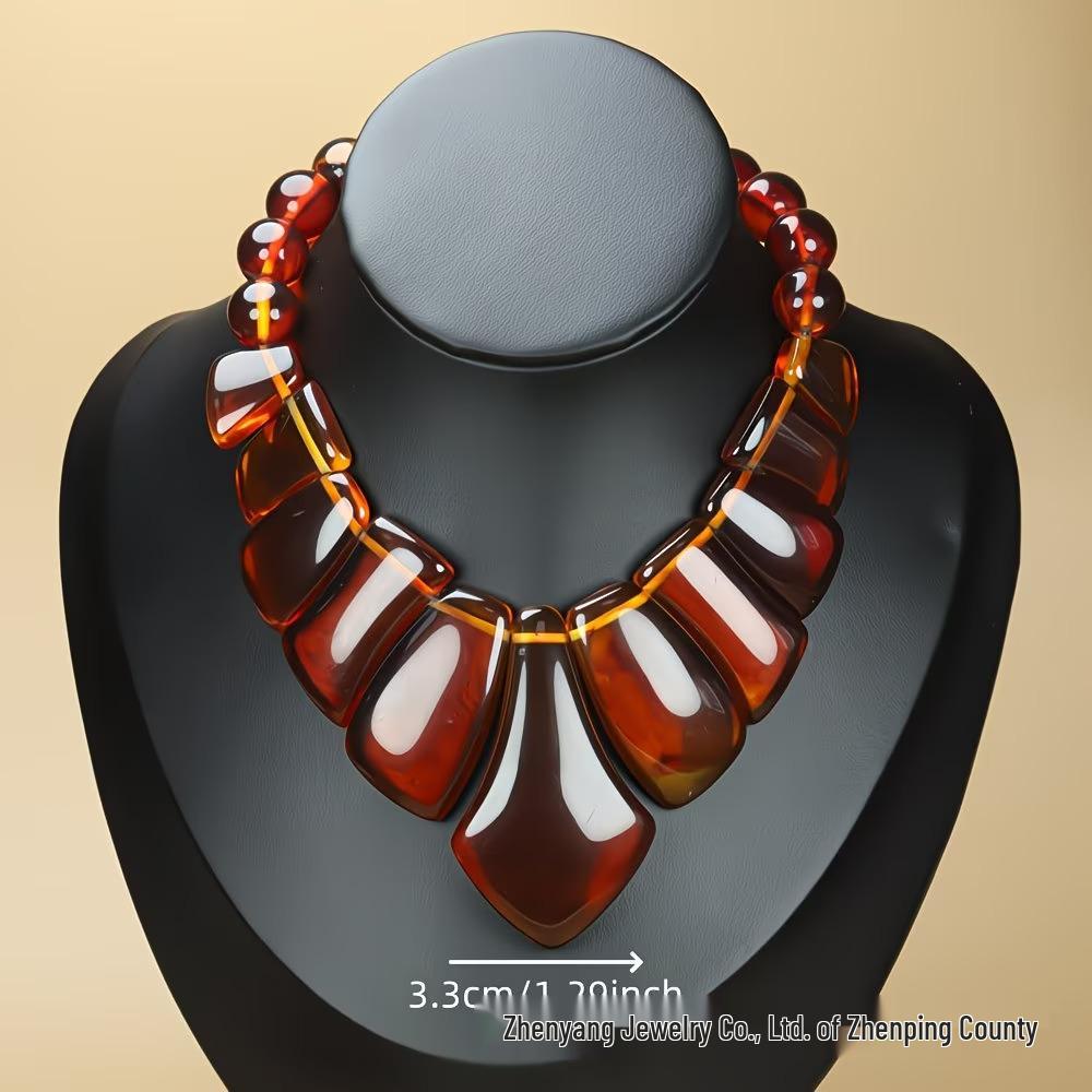 Second Gen Amber Beeswax Blood Vein Necklace: Women's High-End Fashion Statement