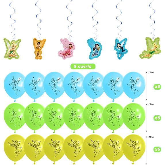 Bell Birthday Party Decorations, Fairy Themed Party Suppliers with Happy Birthday Banner, Cake Cupcake toppers, Latex Balloons Hanging Swrils