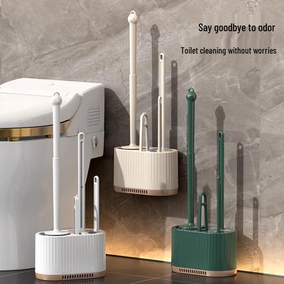 Wall-Mountable Toilet Cleaning Brush Set with Long Handle and Stiff Bristles