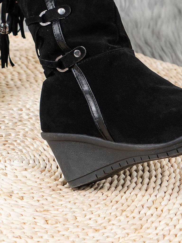 European & American Large Size Women's Tassel Lace-Up Wedge Heel Frosted Cotton Snow Boots