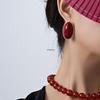 Ancola 2024 Red Retro Oval Pearl Earrings - Autumn & Winter Collection