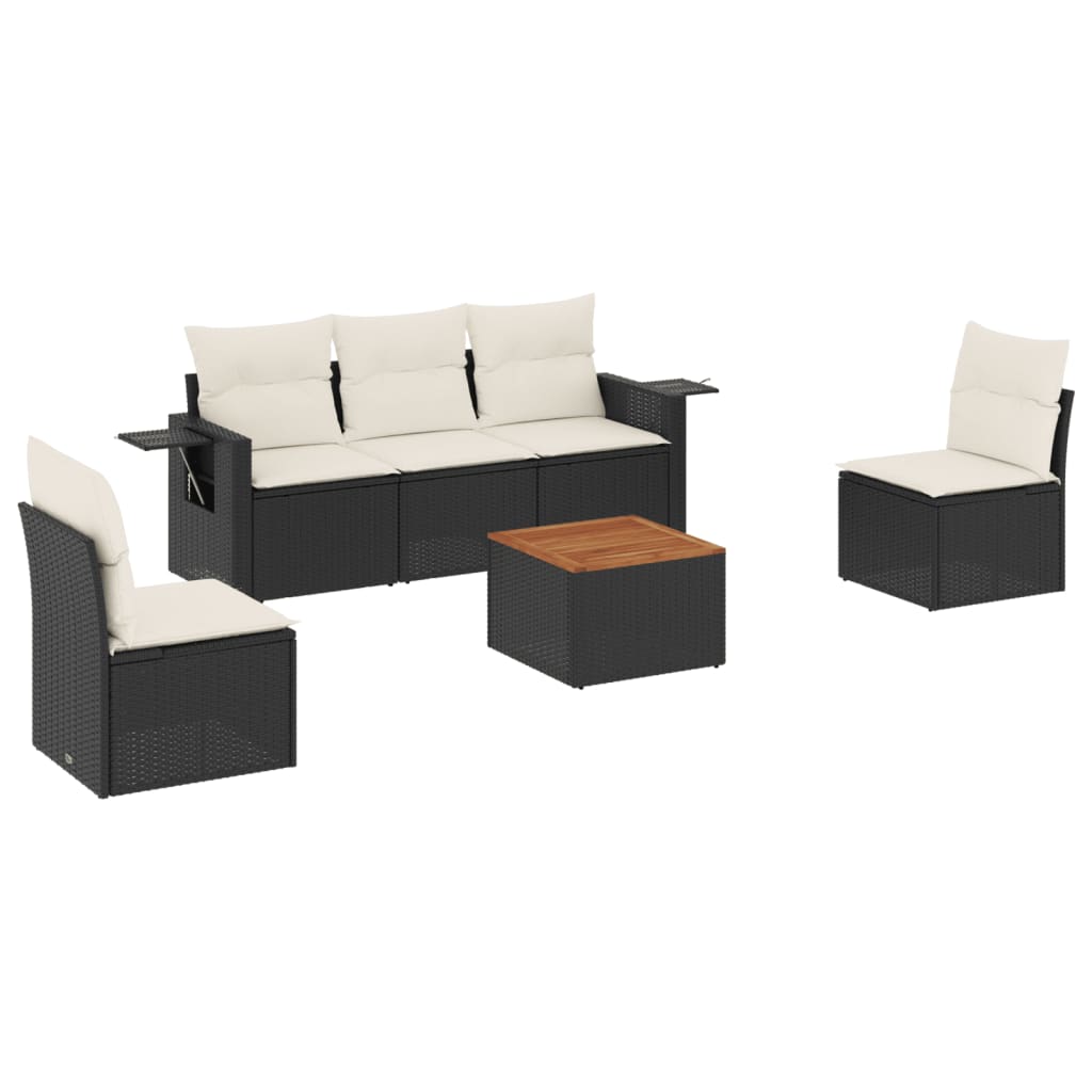 Vidaxl 6-Cz. Garden Furniture Set With Cushions, Black Poly Rattan