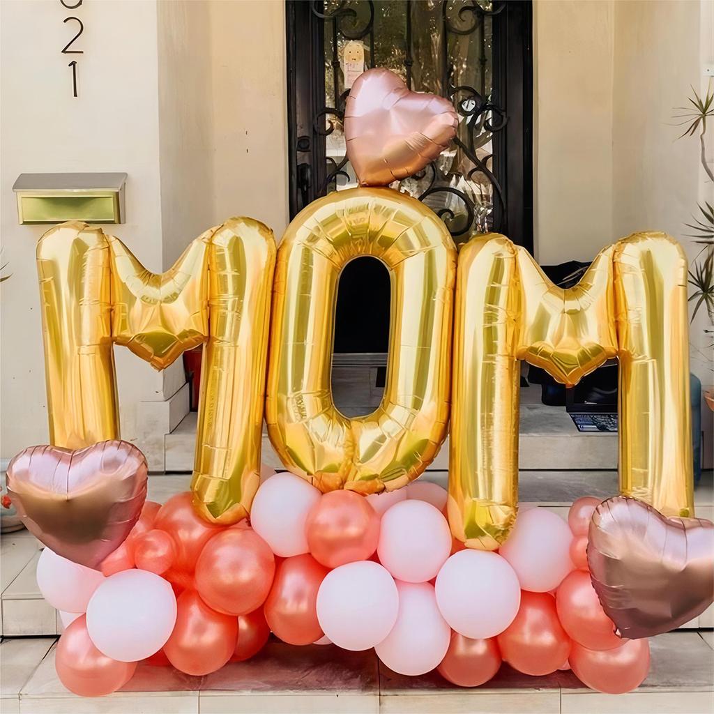 48pcs Mother's Day Balloon Set, Mother's Day Letter Aluminum Foil Latex Balloon Set Birthday Background Wall