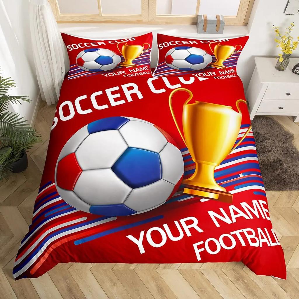 Custom Football Bedding Set Customized Name DIY American Football Game Duvet Cover Set Sports Theme Comforter Cover for Boys