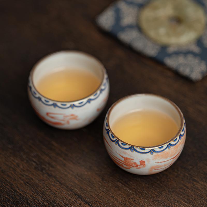 50ML Chinese Dunhuang Apsaras Ceramic Tea Cup Ru Kiln Master Cup Personal Tea Cups Bowl Kung Fu Household Teaware Tea Ceremony