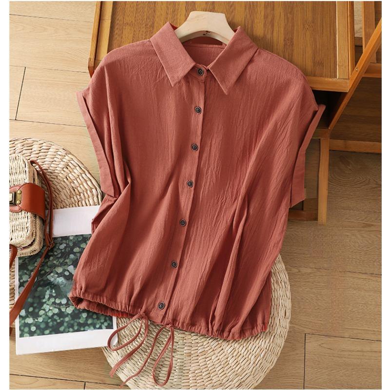 

DIMANAF 2025 Женская футболка больших размеров, винтажная, эластичная, свободная, тонкая, с коротким рукавом, хлопковая, однотонная, женская, топы, футболки, пуговицы A XL