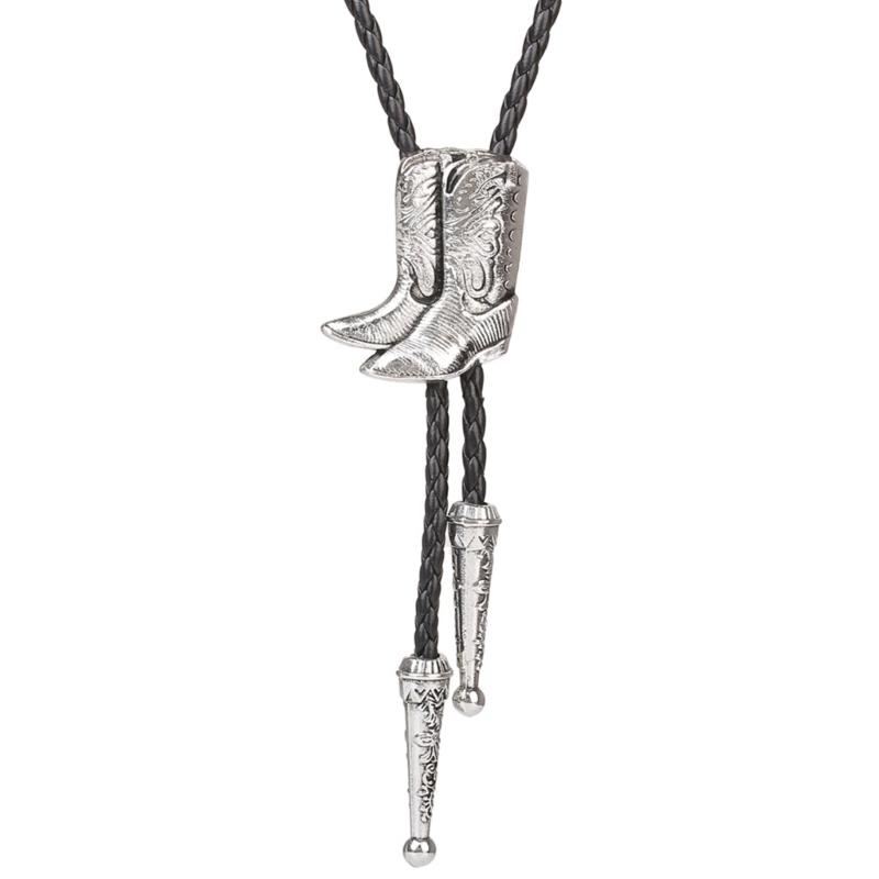 Cowboy Bolo Necktie with Relief Boots Pendant Tuxedo Shirt Bolo Tie for Male