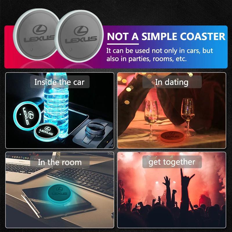 Car LED Luminous Water Cup Pads Auto Coaster Mats For Lexus RX ES GX LS LX IS GS RC UX IS250 IS300 ES300 ES250 Auto AccessoriesVK3