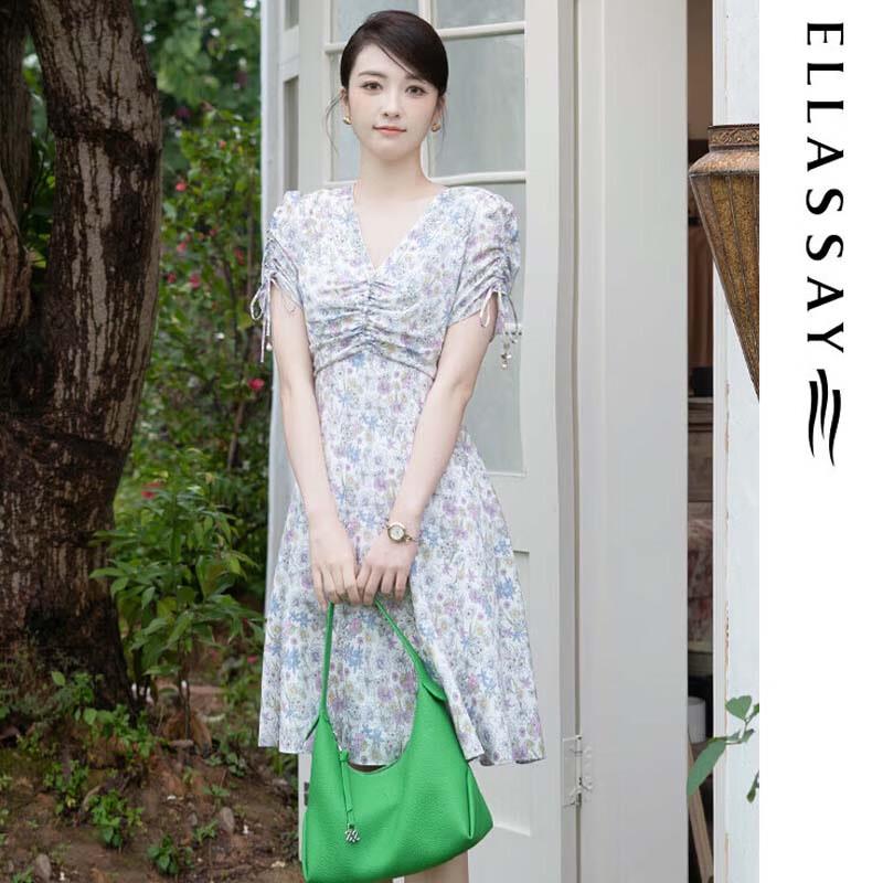 

ELLASSAY Women s French Floral Shirred Tea Dress XS