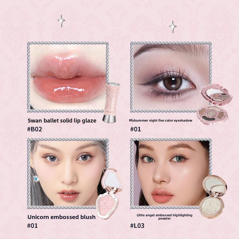 Flowerknows Free Combination Makeup 4pcs Set Lip Mud Highlighter Powder Blusher Eye Shadow Professional Makeup Gift For Girl