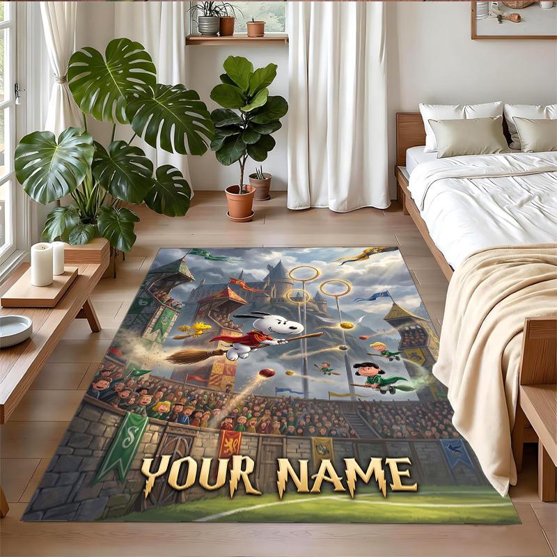 Crystal Velvet Rug Custom Name Text, Soft Non Slip Floor Mat Home DecorSnoopy Peanuts