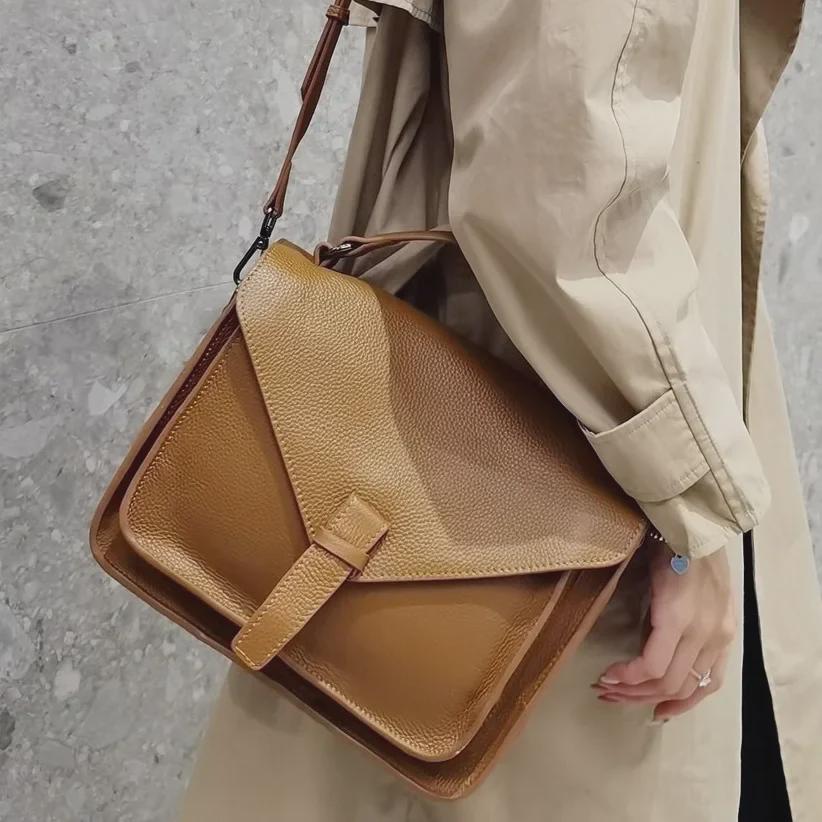 Vintage Genuine Leather Women's Large Capacity Tote Briefcase Bag