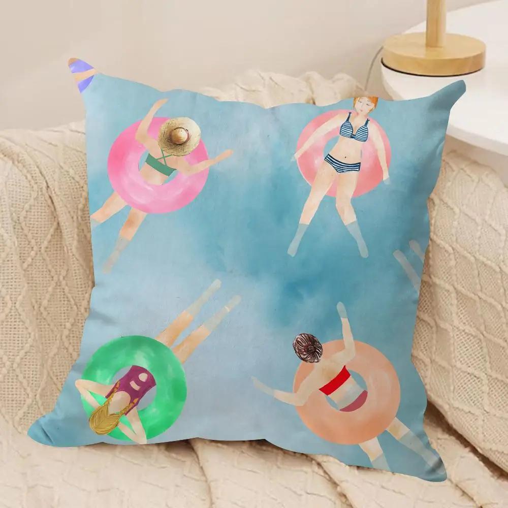 Marine Animals Summer Ins Cushion Cover Silky Short Plush Invisible Zipper Dustproof Sofa Pillow Case For Home Decor