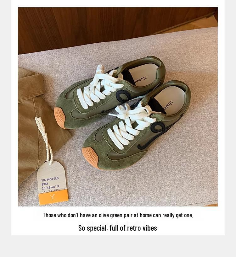 Women's 2025 Inner Height Boosting German Training Shoes - Cute Head Tilt Korean Style Lace-up Casual Genuine Leather Forrest Gump Sneakers