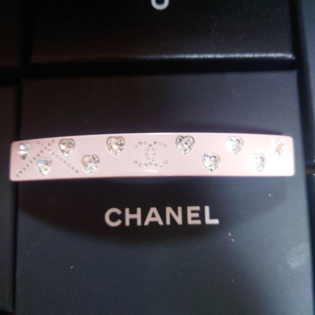 Used CHANEL Hair Barrette Pink Heart Stone