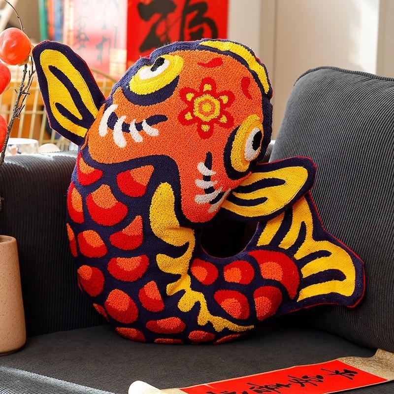 Traditional Chinese New Year Pillow Plush Cushion With Festive Embroidery For Home Decor
