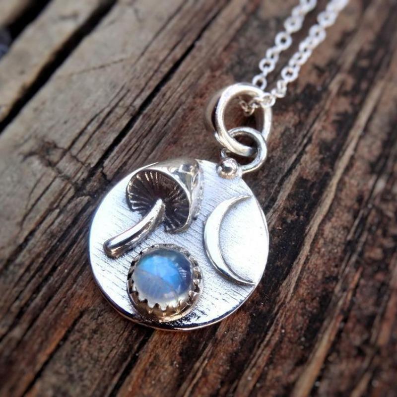 European and American New Fashion Mushroom Moon Rainbow Temperament Versatile Necklace 60CM