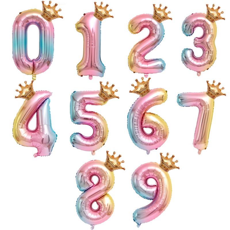 32-Inch Gradient Crown Number Foil Balloon for Children's Birthday Party Decorations