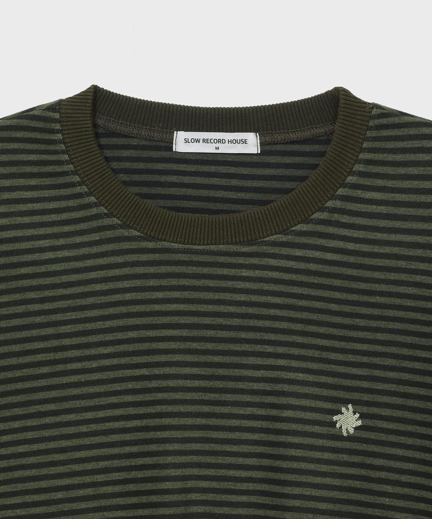 SLOW RECORD HOUSE Striped Short Sleeve T-Shirt_Khaki