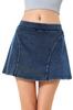 [MORGEN SKY] Denim Skirt Skort A-line Mini Skirt with Inner Shorts, Stretch, Soft NZQ2183 (M, Indigo)